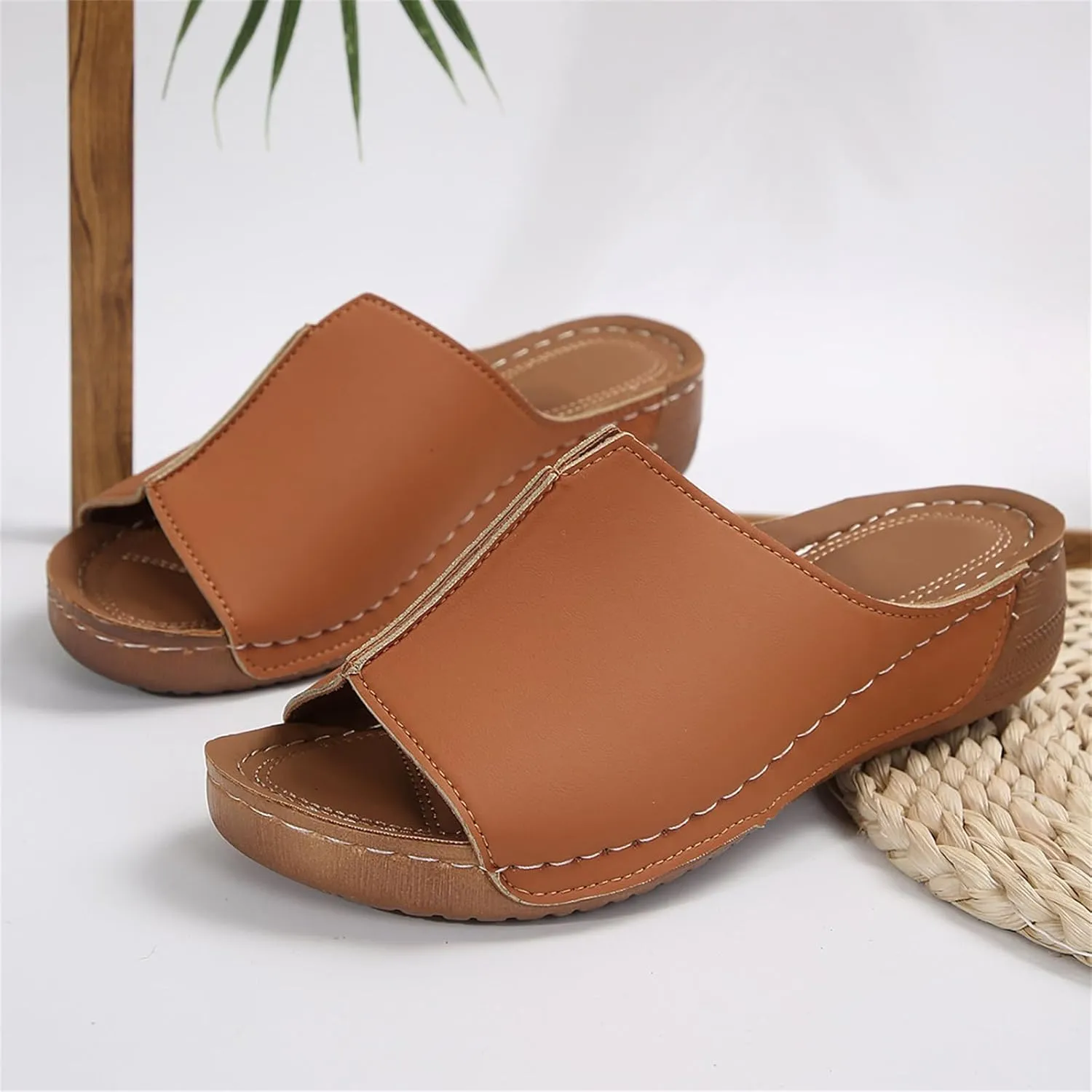Ladmiple Womens Sandals Comfortable Dressy Wedge Heel Orthopedic Slippers Arch Support Slides Summer Orthotic Flip Flops