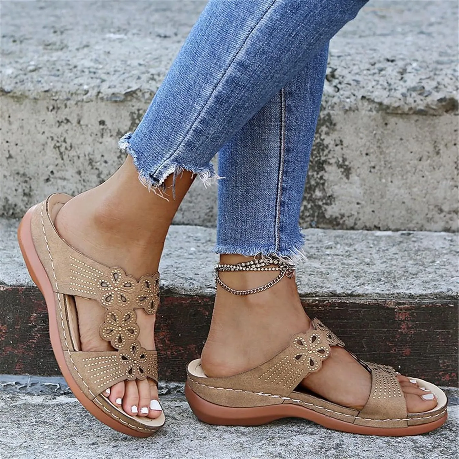 Ladmiple Womens Sandals Comfortable Dressy With Arch Support Plantar Fasciitis Orthopedic Slides Summer Orthotic Flip Flops