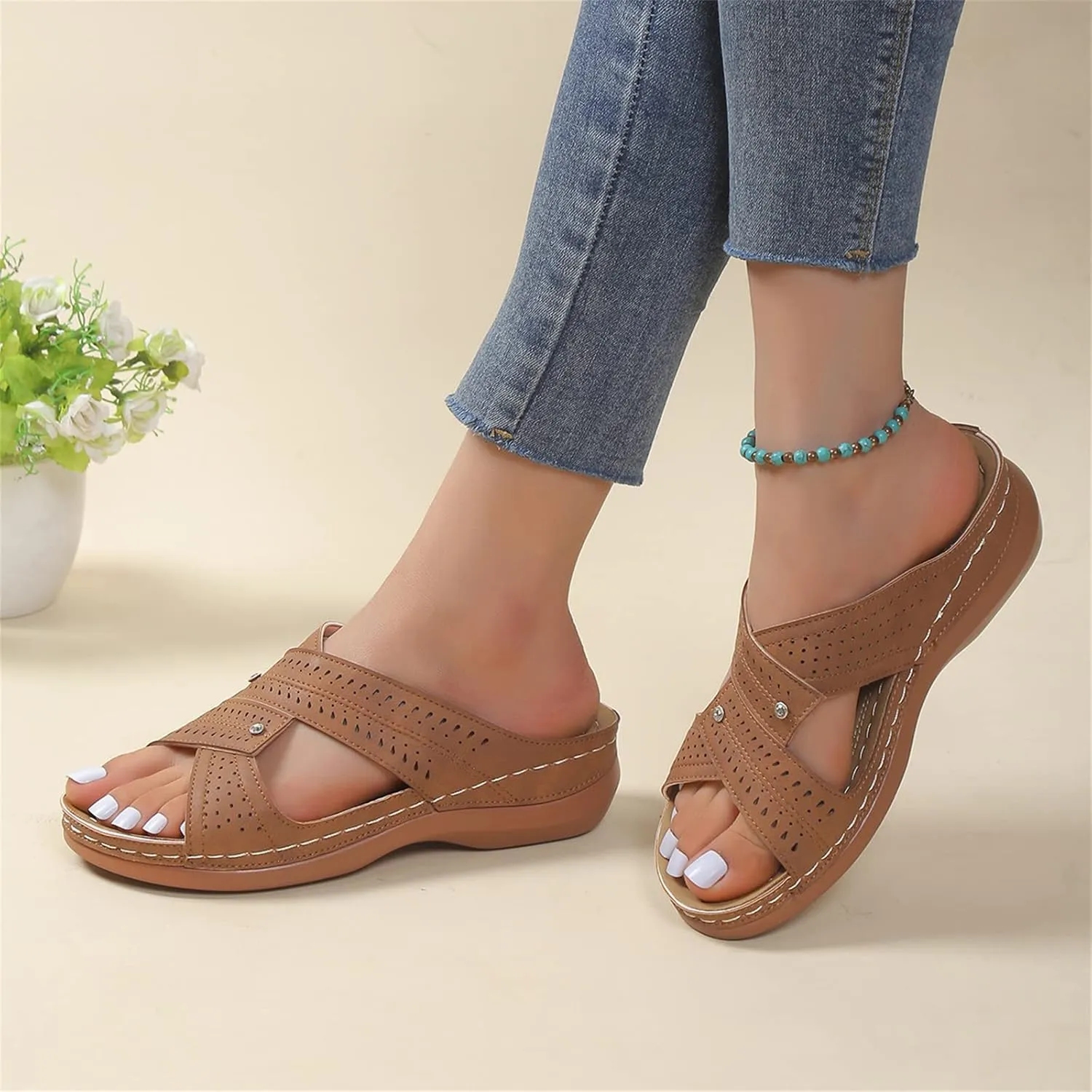 Ladmiple Womens Sandals Dressy Casual Comfortable Orthopedic Arch Support Flip Flops Summer Orthotic Slides Walking Shoes
