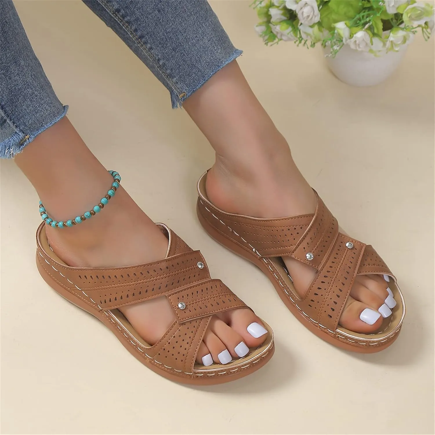 Ladmiple Womens Sandals Dressy Casual Comfortable Orthopedic Arch Support Flip Flops Summer Orthotic Slides Walking Shoes