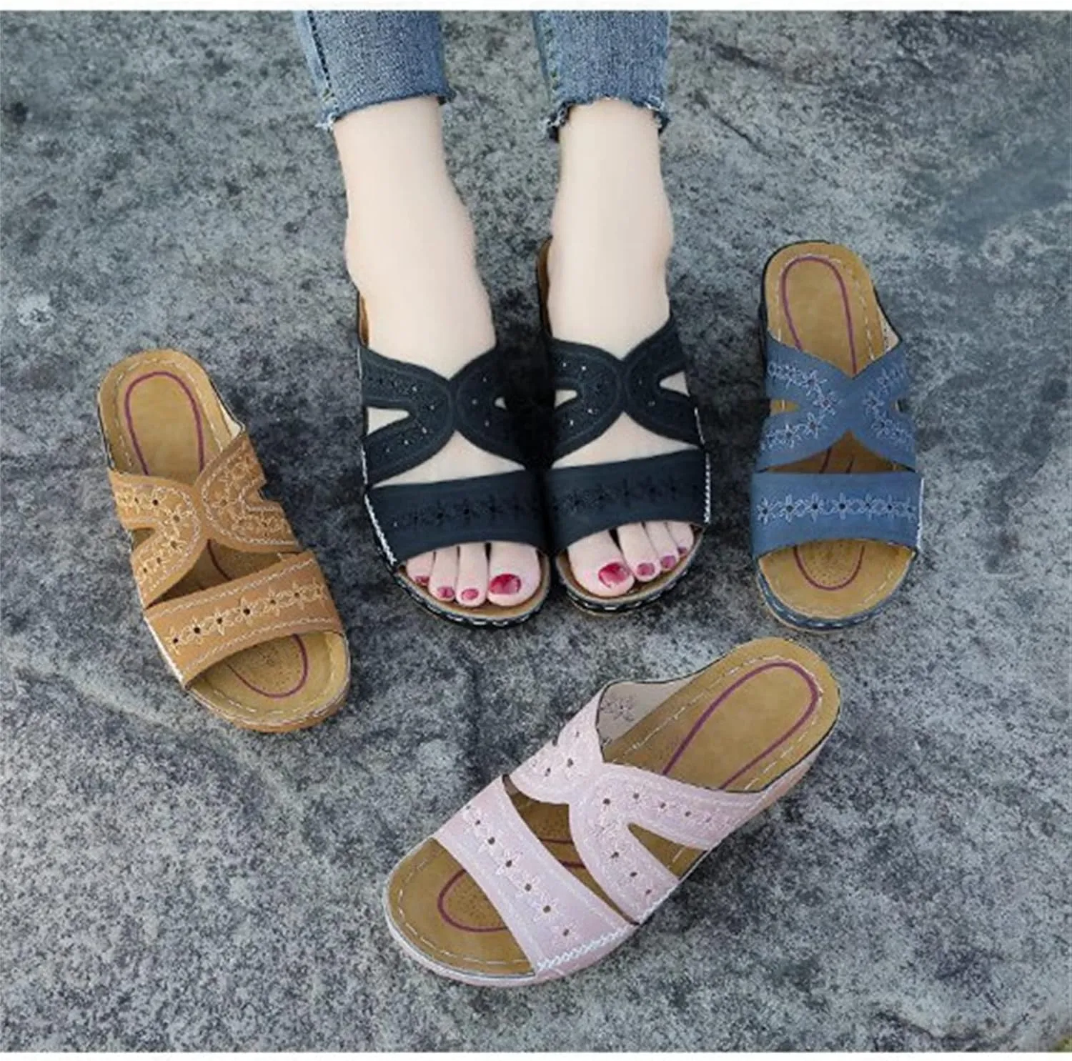 Ladmiple Womens Sandals Dressy Summer Orthotic Flips Flops Arch Support for Flat feet Plantar Fasciitis Orthopedic Slides