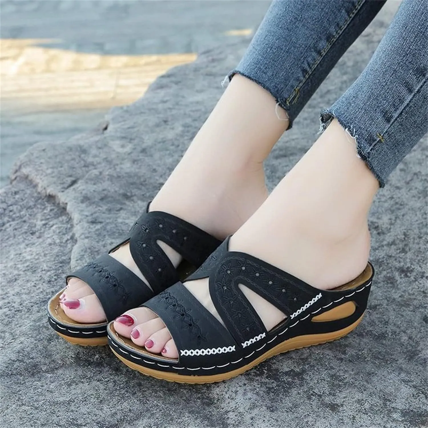 Ladmiple Womens Sandals Dressy Summer Orthotic Flips Flops Arch Support for Flat feet Plantar Fasciitis Orthopedic Slides