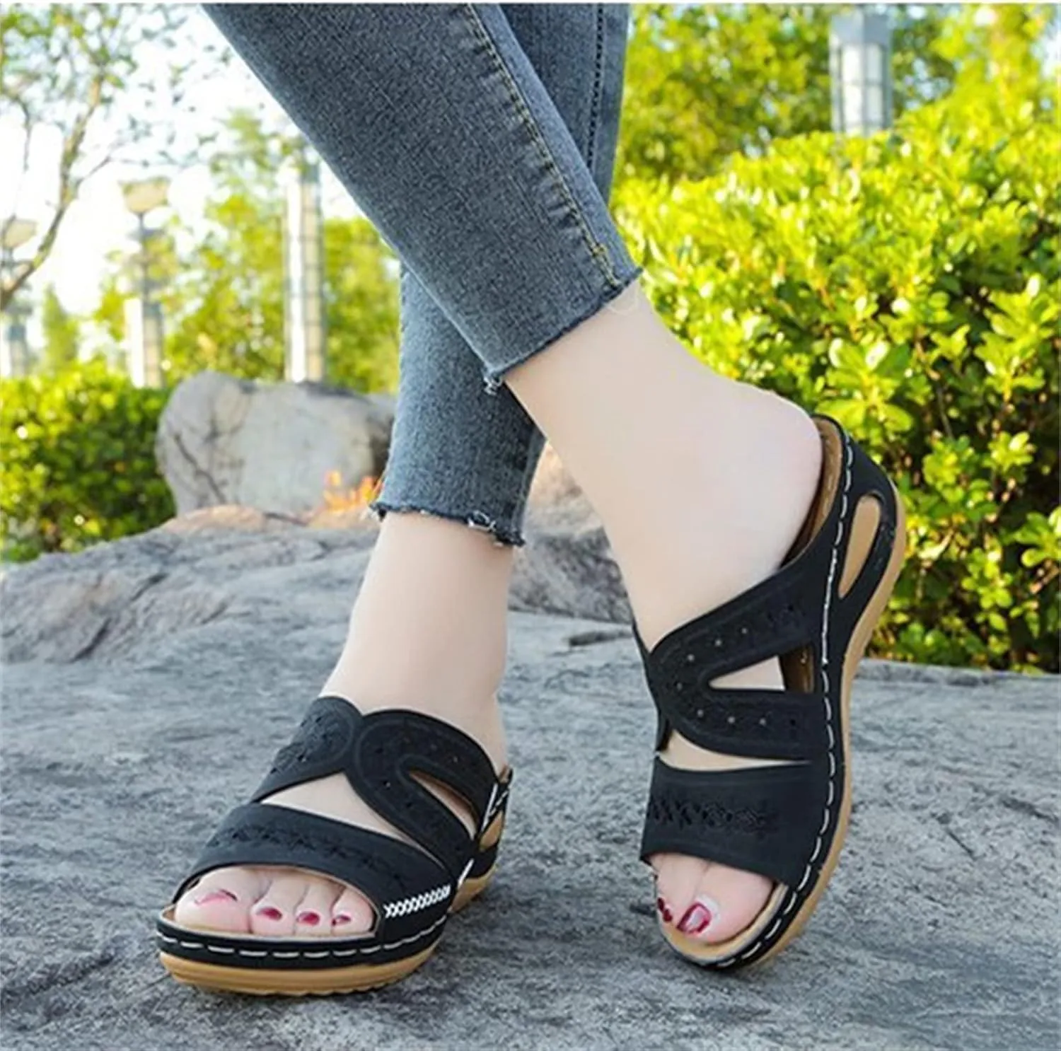 Ladmiple Womens Sandals Dressy Summer Orthotic Flips Flops Arch Support for Flat feet Plantar Fasciitis Orthopedic Slides