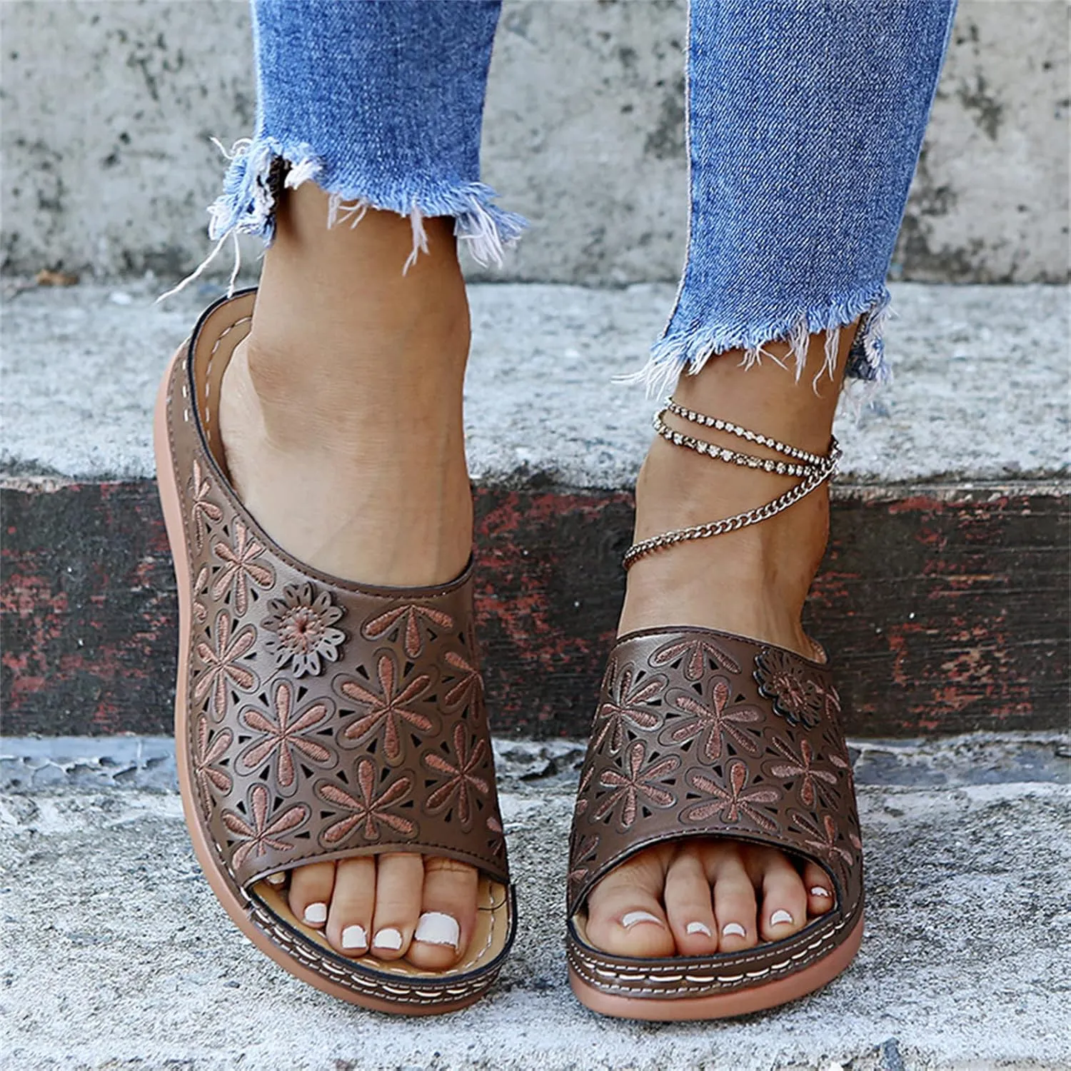 Ladmiple Women's Sandals Dressy Wedge Arch Support Orthopedic Flip Flops Soft Summer Beach Shoes Comfortable Orthotic Slides