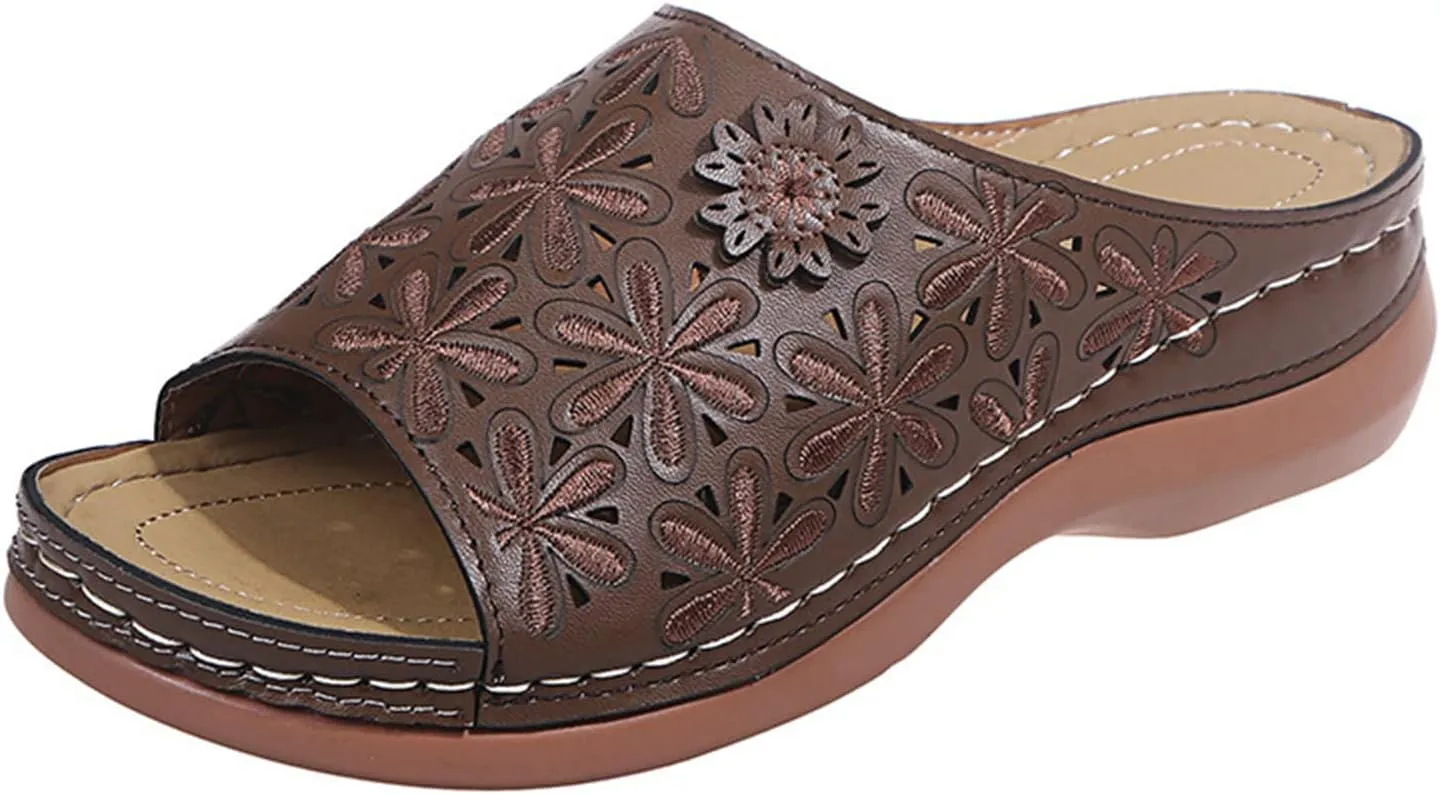 Ladmiple Women's Sandals Dressy Wedge Arch Support Orthopedic Flip Flops Soft Summer Beach Shoes Comfortable Orthotic Slides