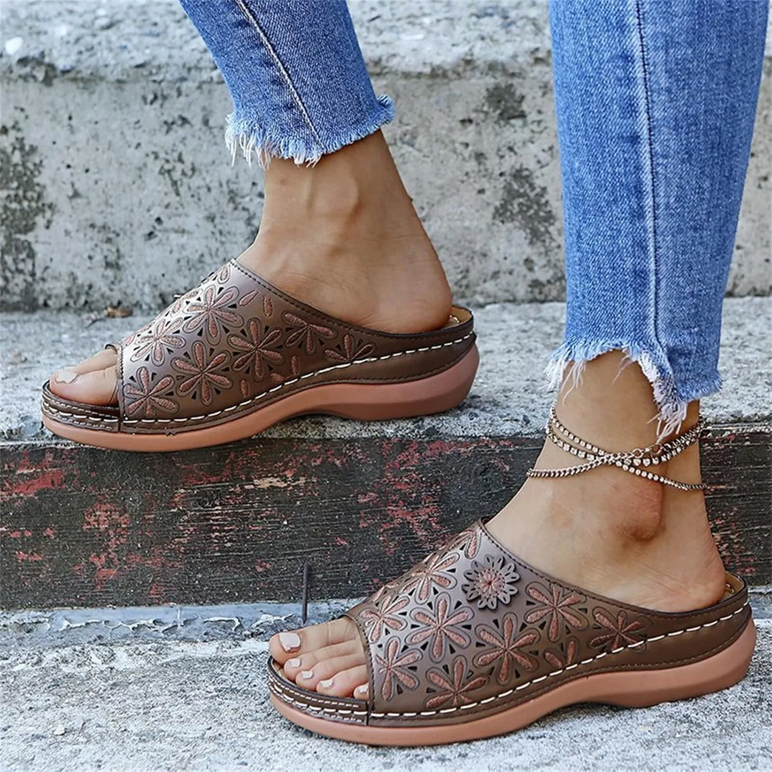 Ladmiple Women's Sandals Dressy Wedge Arch Support Orthopedic Flip Flops Soft Summer Beach Shoes Comfortable Orthotic Slides