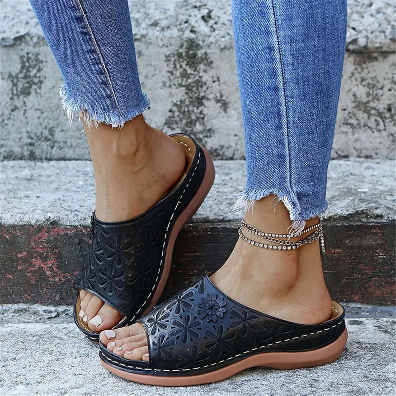 Ladmiple Women's Sandals Dressy Wedge Comfortable Walking Orthopedic Flip Flops Summer Orthotic Slides with Arch Support 2024