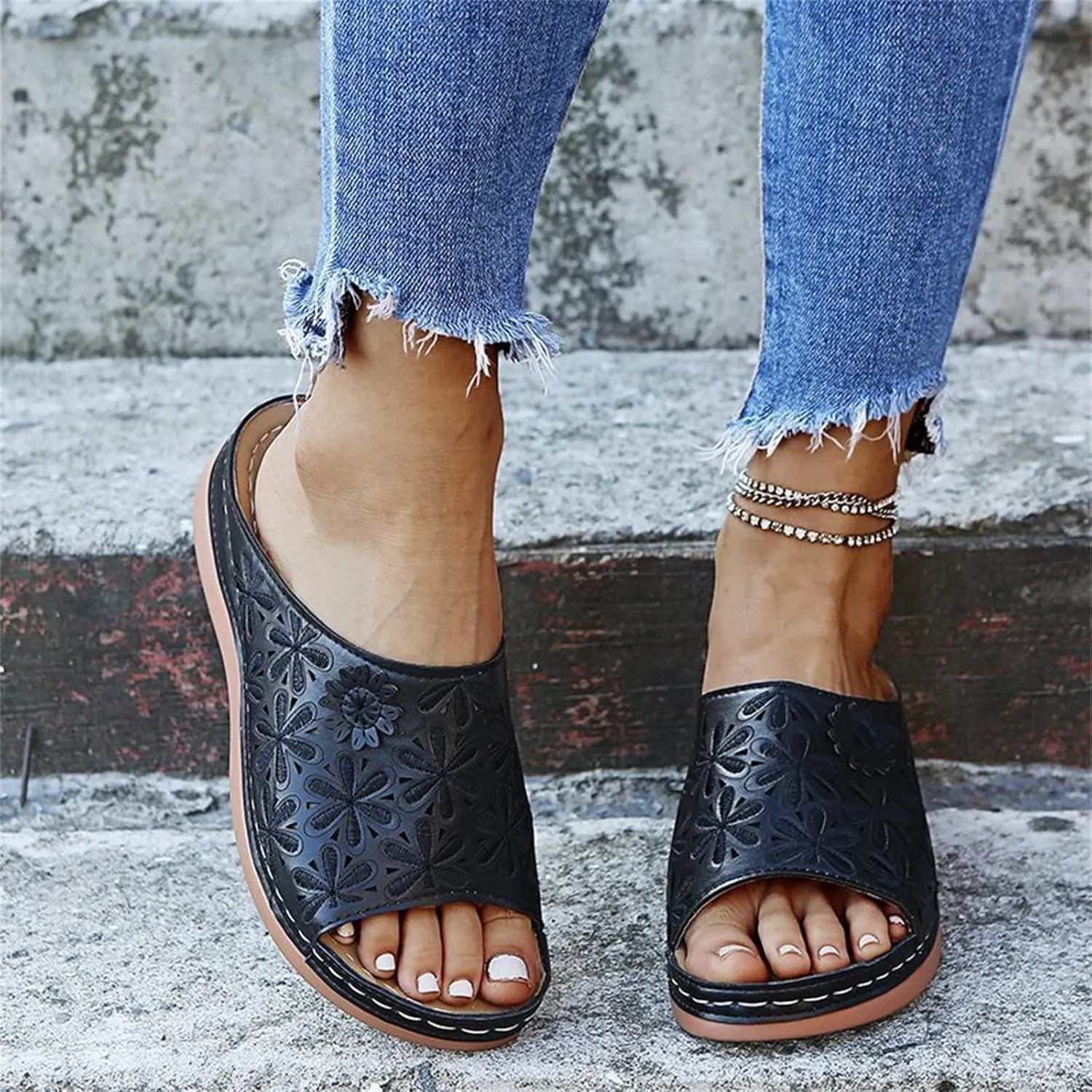 Ladmiple Women's Sandals Dressy Wedge Comfortable Walking Orthopedic Flip Flops Summer Orthotic Slides with Arch Support 2024