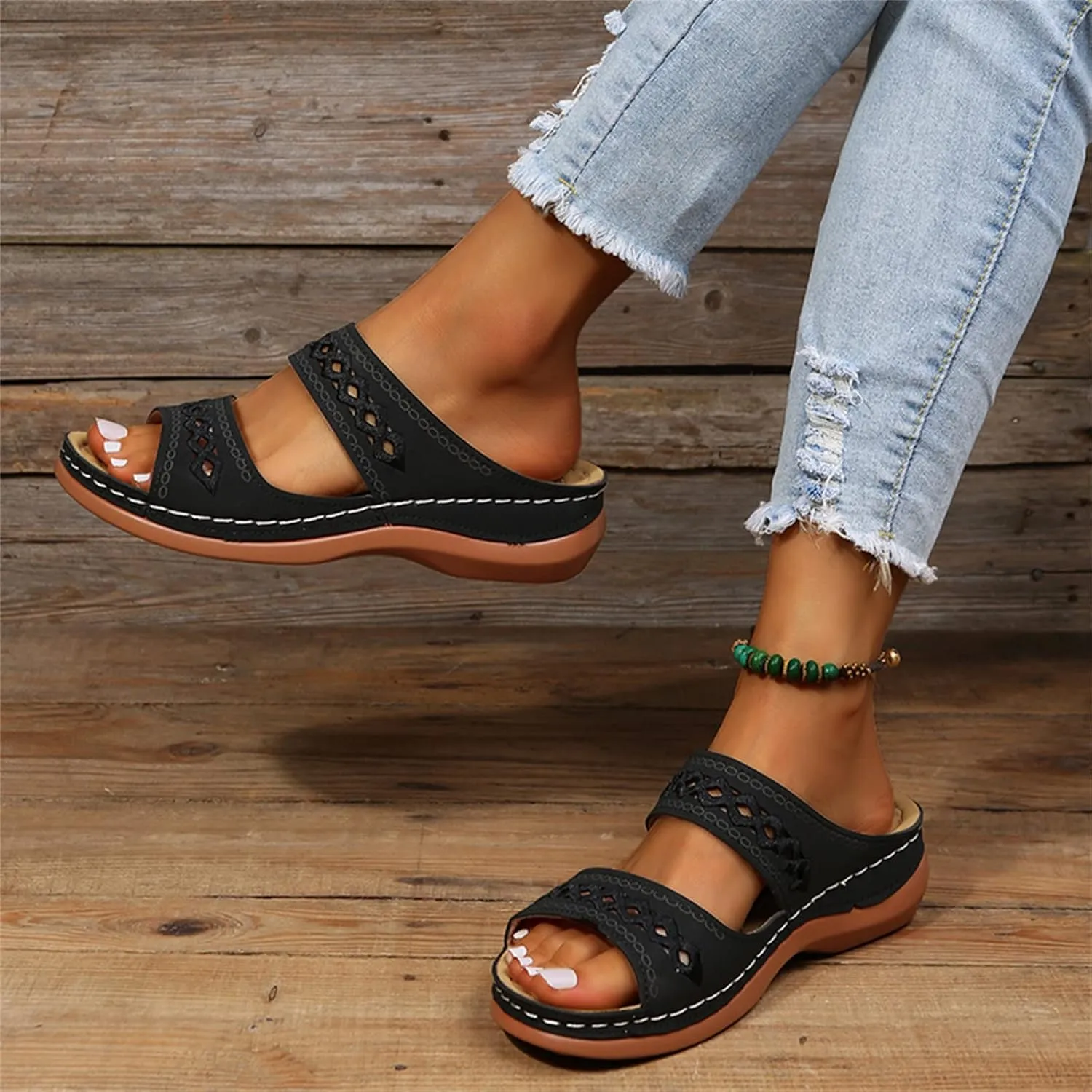 Ladmiple Womens Sandals For Plantar Fasciitis Support Orthotic Flips Flops Flat feet Comfortable Walking Orthopedic Slides