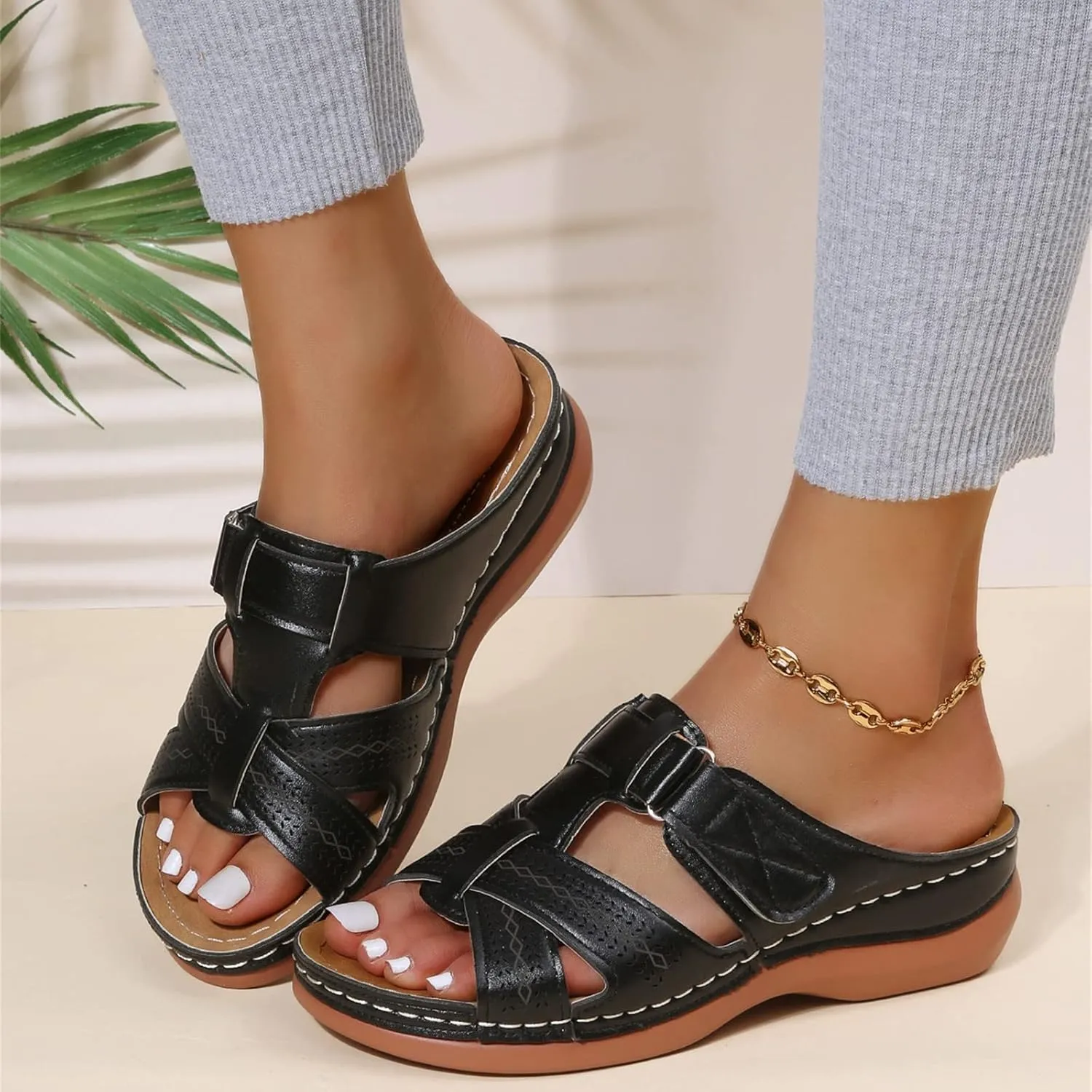 Ladmiple Womens Sandals For Plantar Fasciitis Support Orthotic Slides Comfortable Dressy Summer Walking Orthopedic Flip Flops