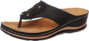 Ladmiple Women's Sandals Wedge Heel Arch Support Orthopedic Slides Summer Orthotic Thong Flip Flops for Plantar Fasciitis