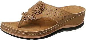 Ladmiple Women's Sandals Wedge Heel Arch Support Orthotic Thong Flip Flops Dressy Summer Comfort Walking Orthopedic Slides