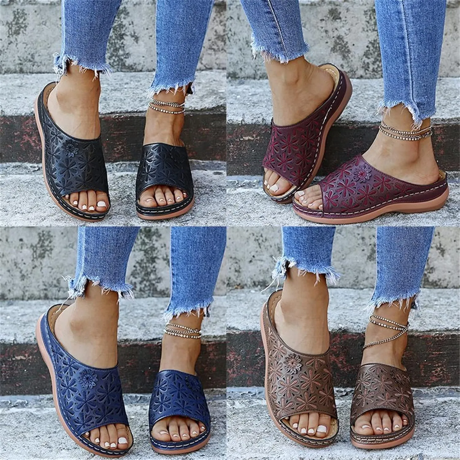 Ladmiple Women's Sandals With Arch Support Dressy Orthopedic Slides Slippers Summer Orthotic Flip Flops for Plantar Fasciitis