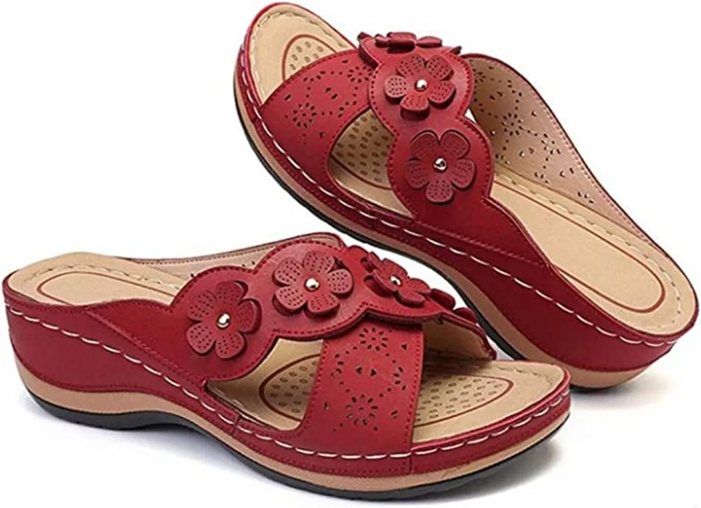 Ladmiple Women's Sandals With Arch Support Orthotic Plantar Fasciitis Fashion Slides Lightweight Slip On Orthopedic Slippers