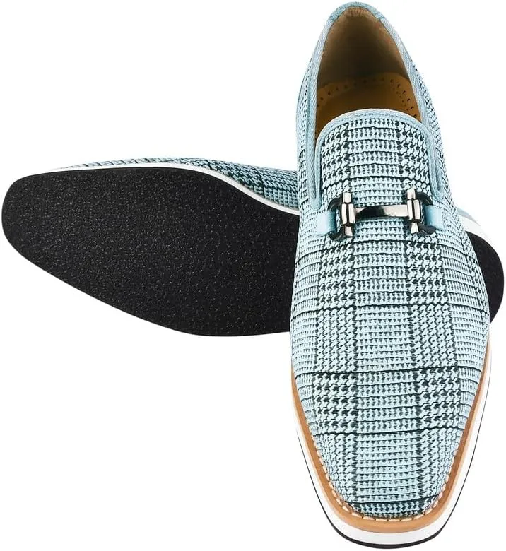 LIBERTYZENO Mens Plain & Animal Print Blue Genuine Leather Adults Lace Up Oxford Dress Shoes for Prom Graduation