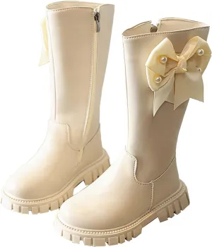 Little Girls Leather Long Boots aterproof Side Zipper Mid Calf ombat Riding Winter Soft Bottom High Boots
