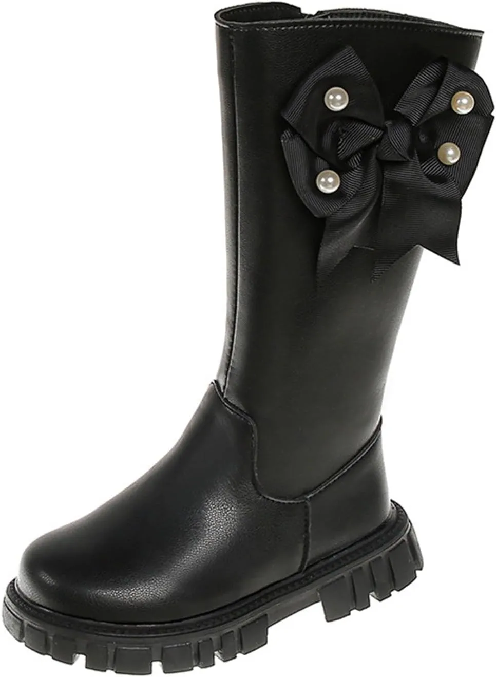Little Girls Leather Long Boots aterproof Side Zipper Mid Calf ombat Riding Winter Soft Bottom High Boots