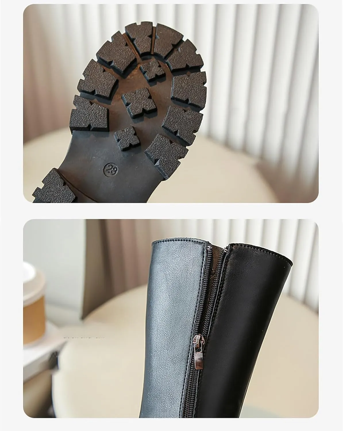 Little Girls Leather Long Boots aterproof Side Zipper Mid Calf ombat Riding Winter Soft Bottom High Boots