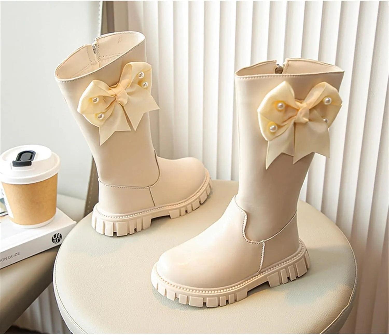 Little Girls Leather Long Boots aterproof Side Zipper Mid Calf ombat Riding Winter Soft Bottom High Boots