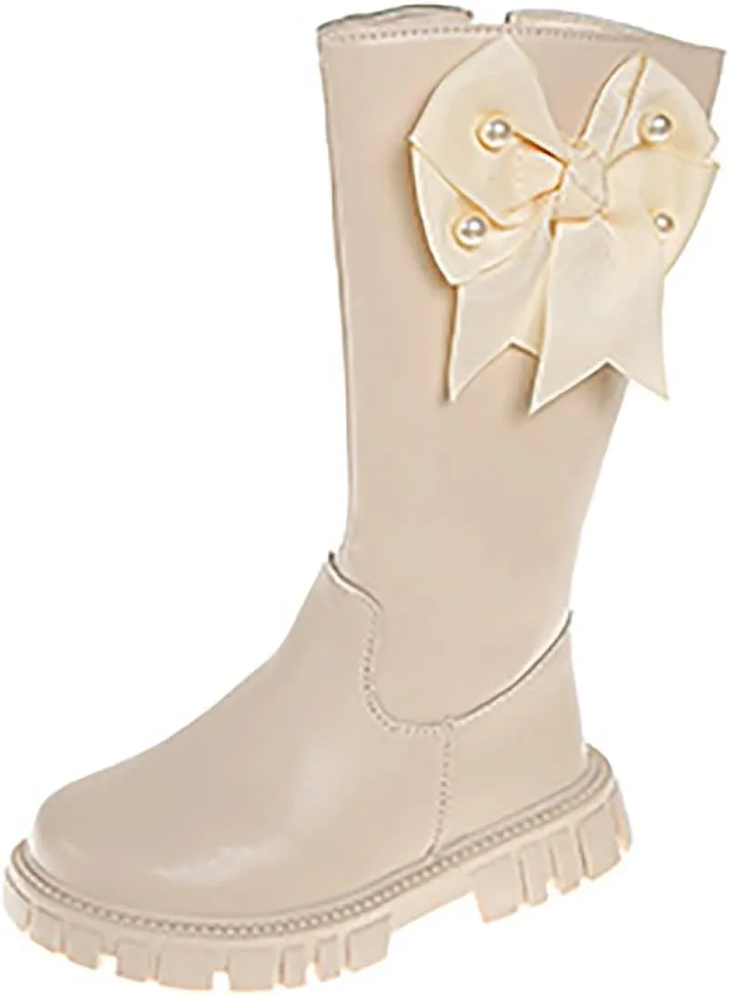 Little Girls Leather Long Boots aterproof Side Zipper Mid Calf ombat Riding Winter Soft Bottom High Boots