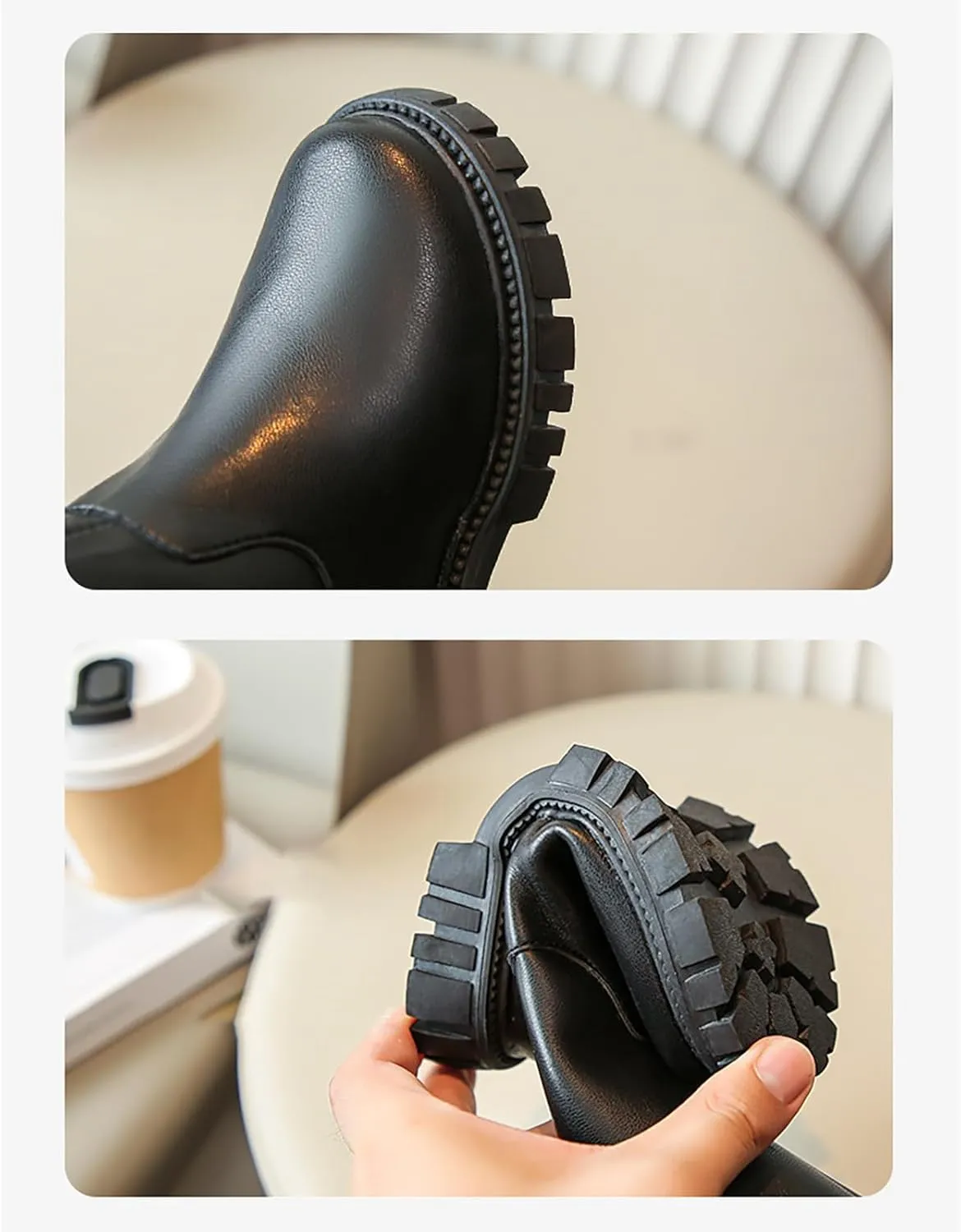 Little Girls Leather Long Boots aterproof Side Zipper Mid Calf ombat Riding Winter Soft Bottom High Boots