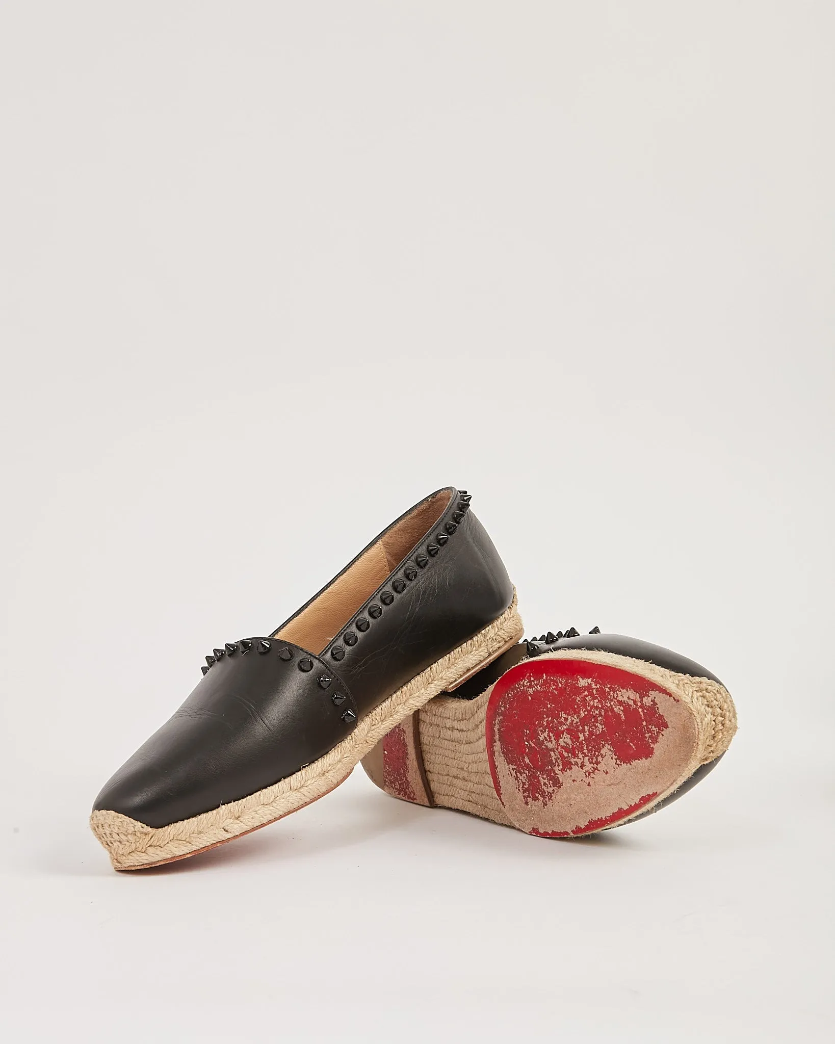 Louboutin Black Spike Studded Leather Espadrilles - 39