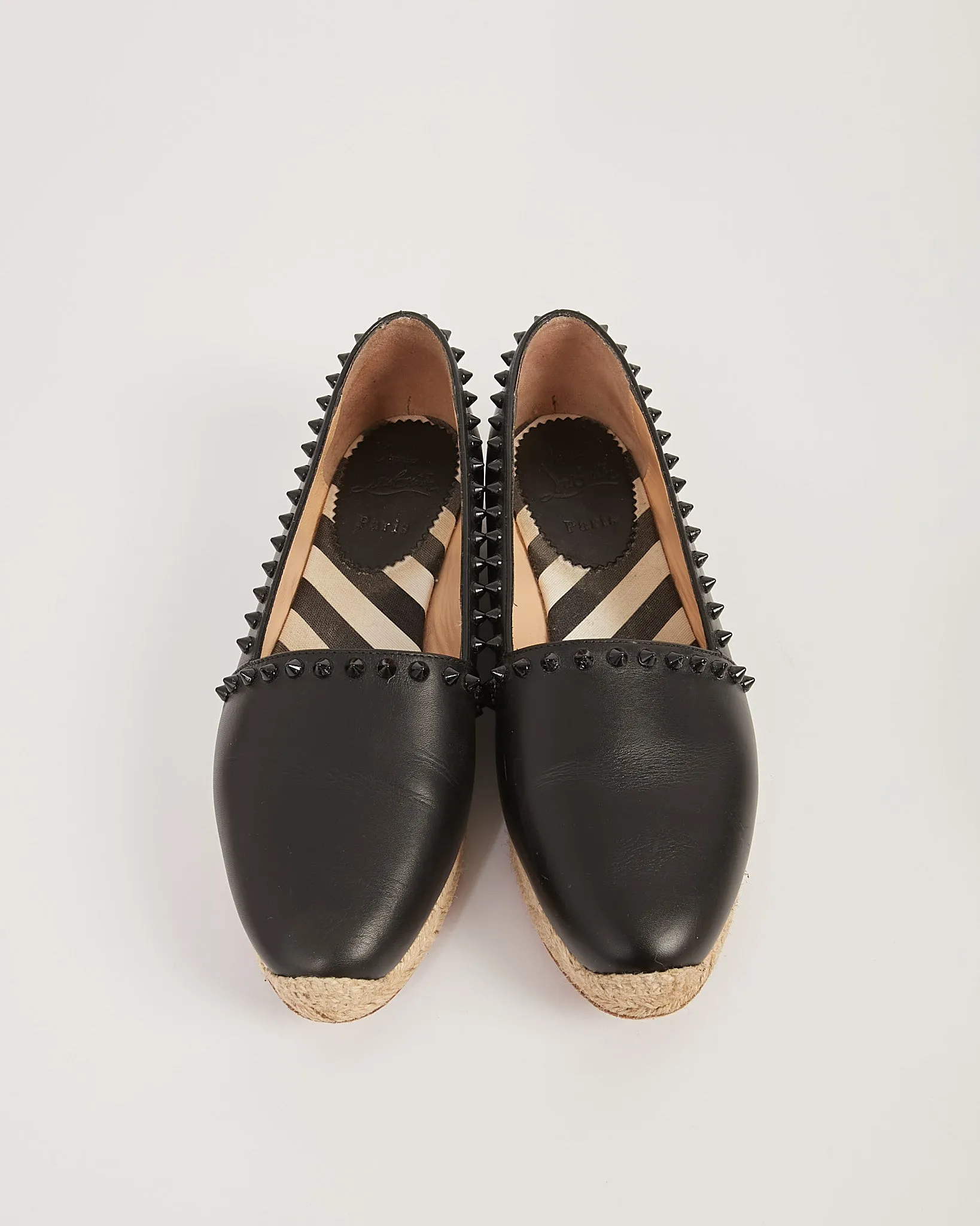 Louboutin Black Spike Studded Leather Espadrilles - 39