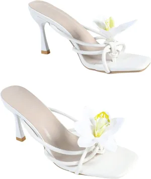 MakeMeChic Women's Open Toe Floral Kitten Heels Flower Summer Beach Sandals
