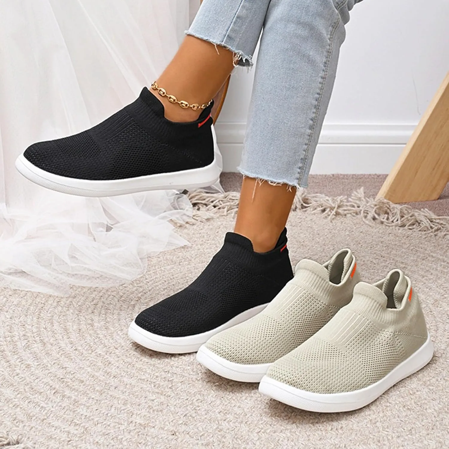 Men Slip-on Casual Trainers Walking Shoes Breathable Lightweight Comfortable Tennis Mesh Sneakers Non Slip Soft Sole Running Sneakers