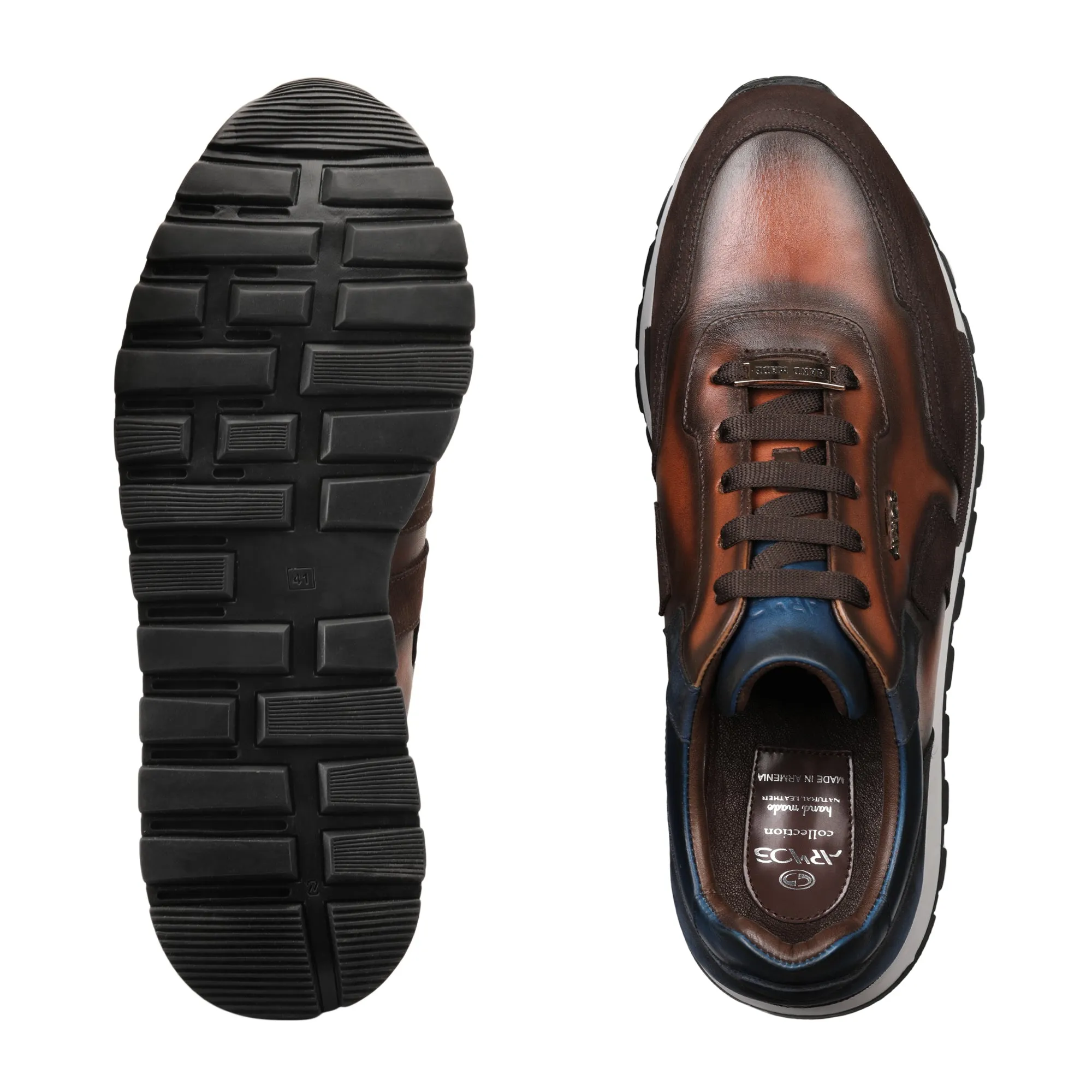 Men's Brown and Blue Leather Sneaker