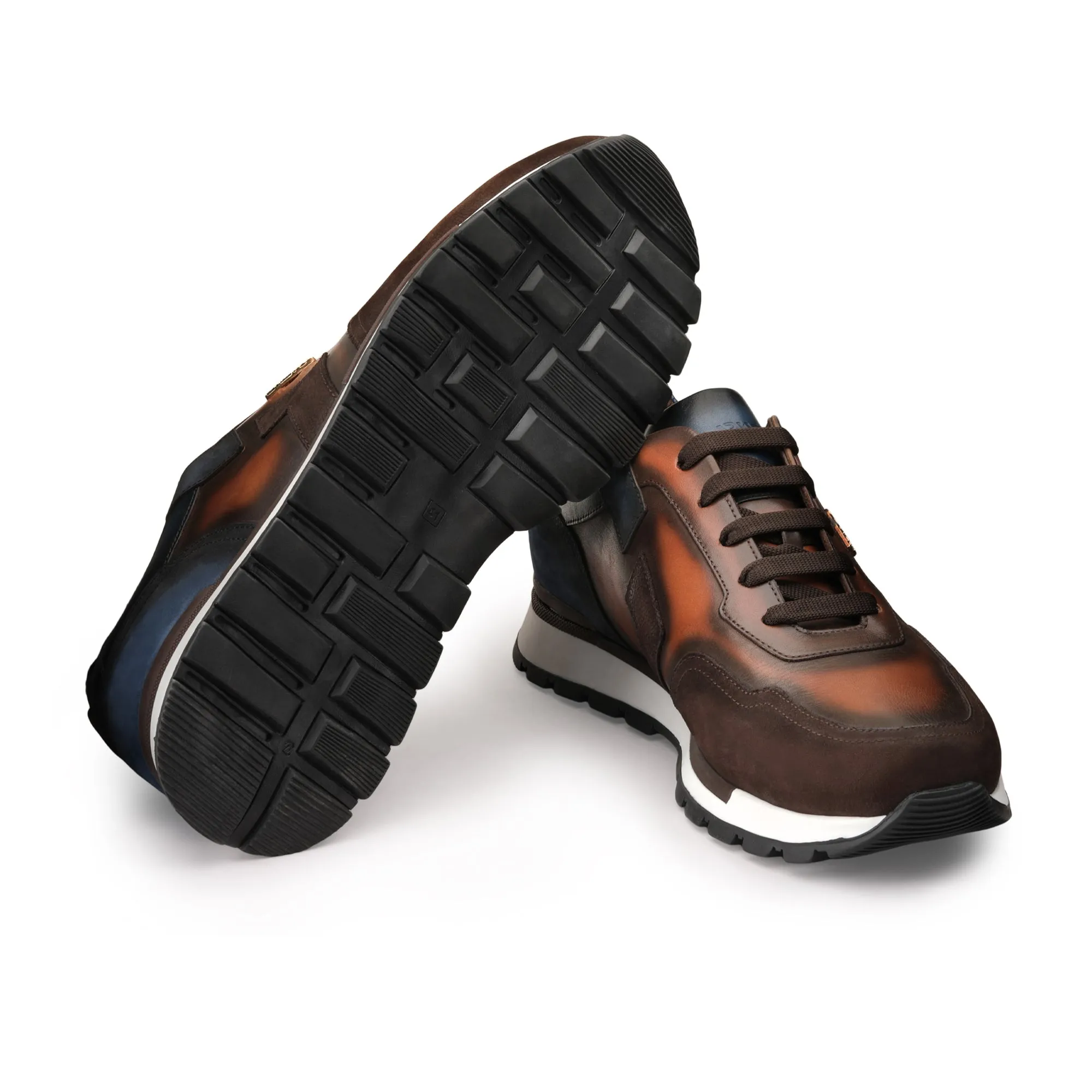 Men's Brown and Blue Leather Sneaker