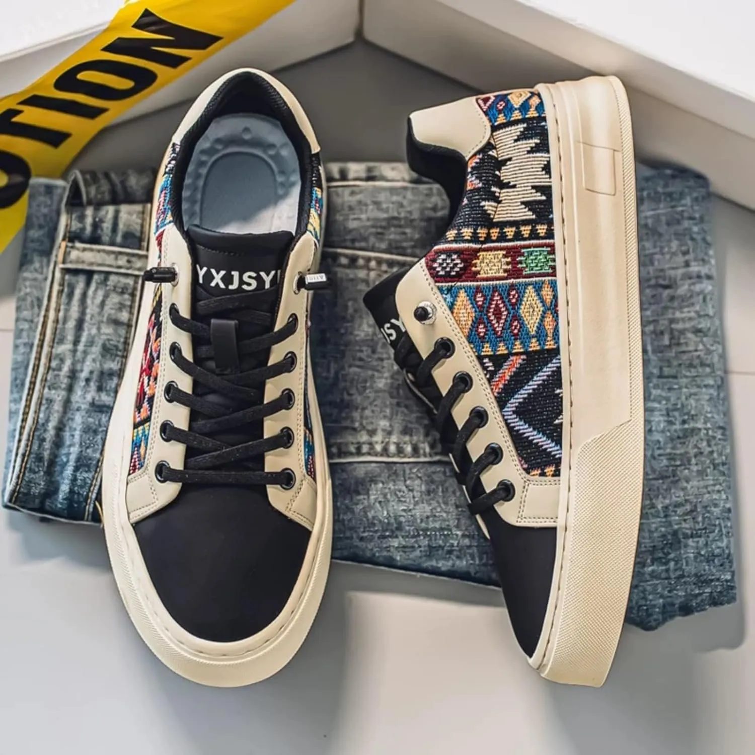 Men's Canvas Fashion Sneakers Floral Pattern Patchwork Low Top Breathable Lightweight Casual Walking Skate Shoes