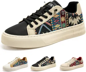 Men's Canvas Fashion Sneakers Floral Pattern Patchwork Low Top Breathable Lightweight Casual Walking Skate Shoes