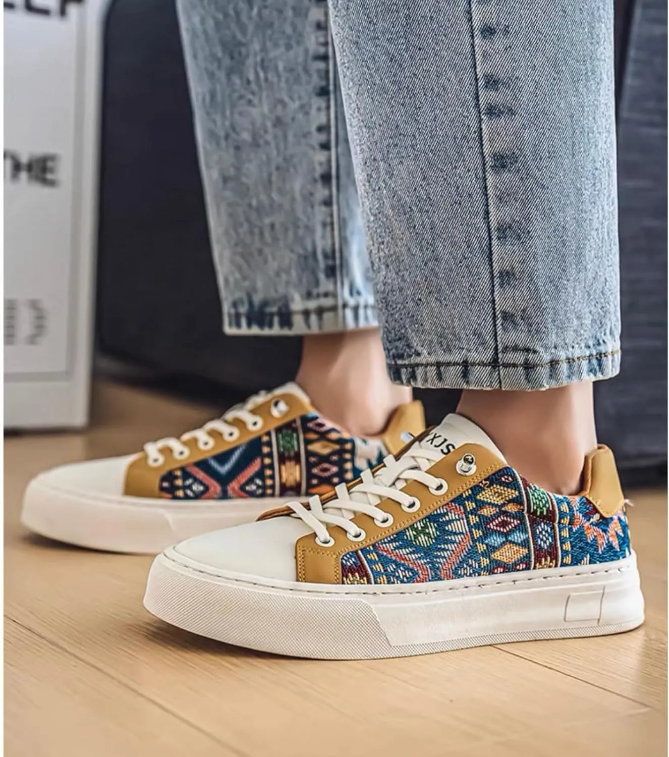Men's Canvas Fashion Sneakers Floral Pattern Patchwork Low Top Breathable Lightweight Casual Walking Skate Shoes