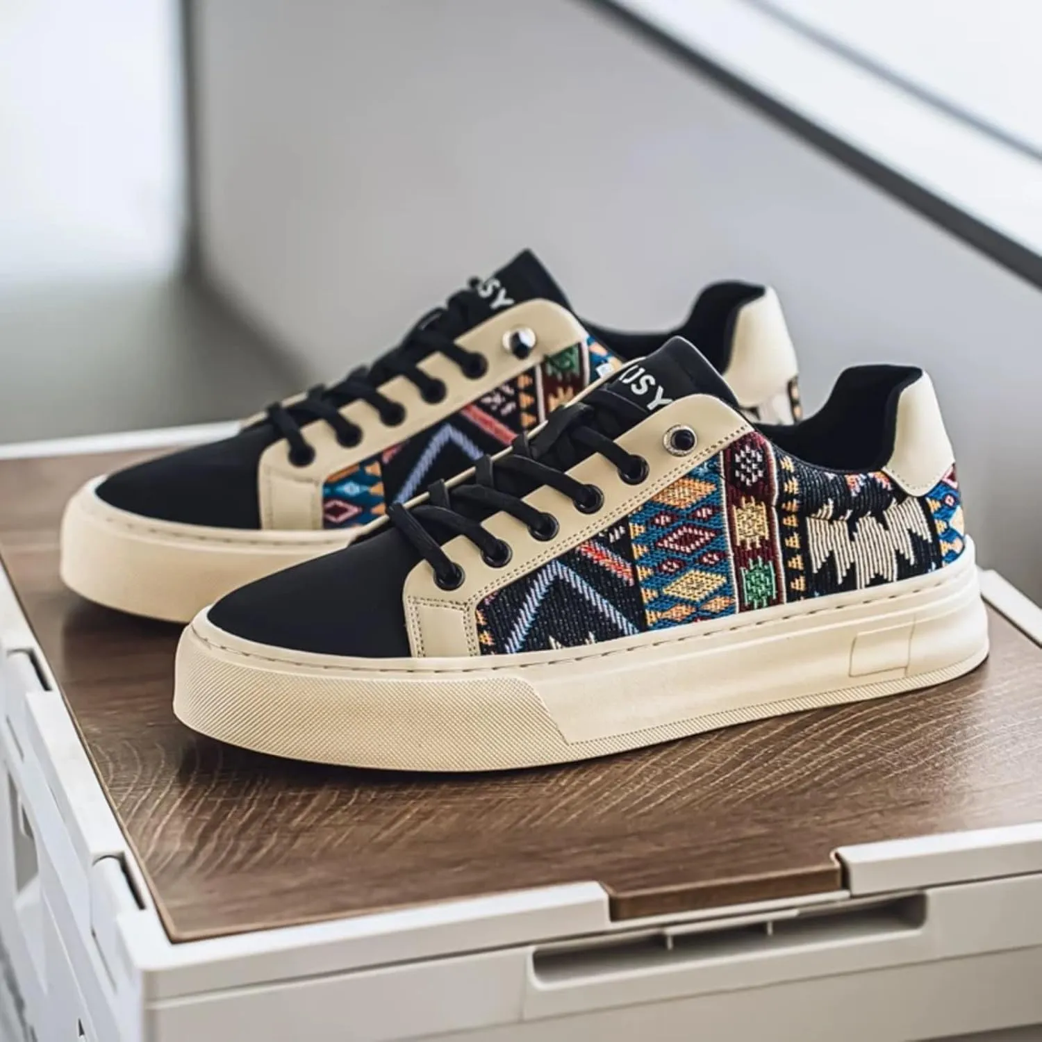 Men's Canvas Fashion Sneakers Floral Pattern Patchwork Low Top Breathable Lightweight Casual Walking Skate Shoes