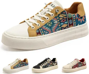 Men's Canvas Fashion Sneakers Floral Pattern Patchwork Low Top Breathable Lightweight Casual Walking Skate Shoes