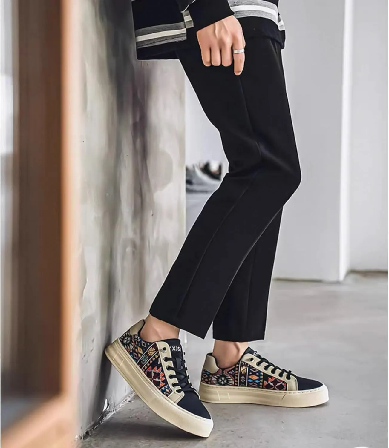 Men's Canvas Fashion Sneakers Floral Pattern Patchwork Low Top Breathable Lightweight Casual Walking Skate Shoes