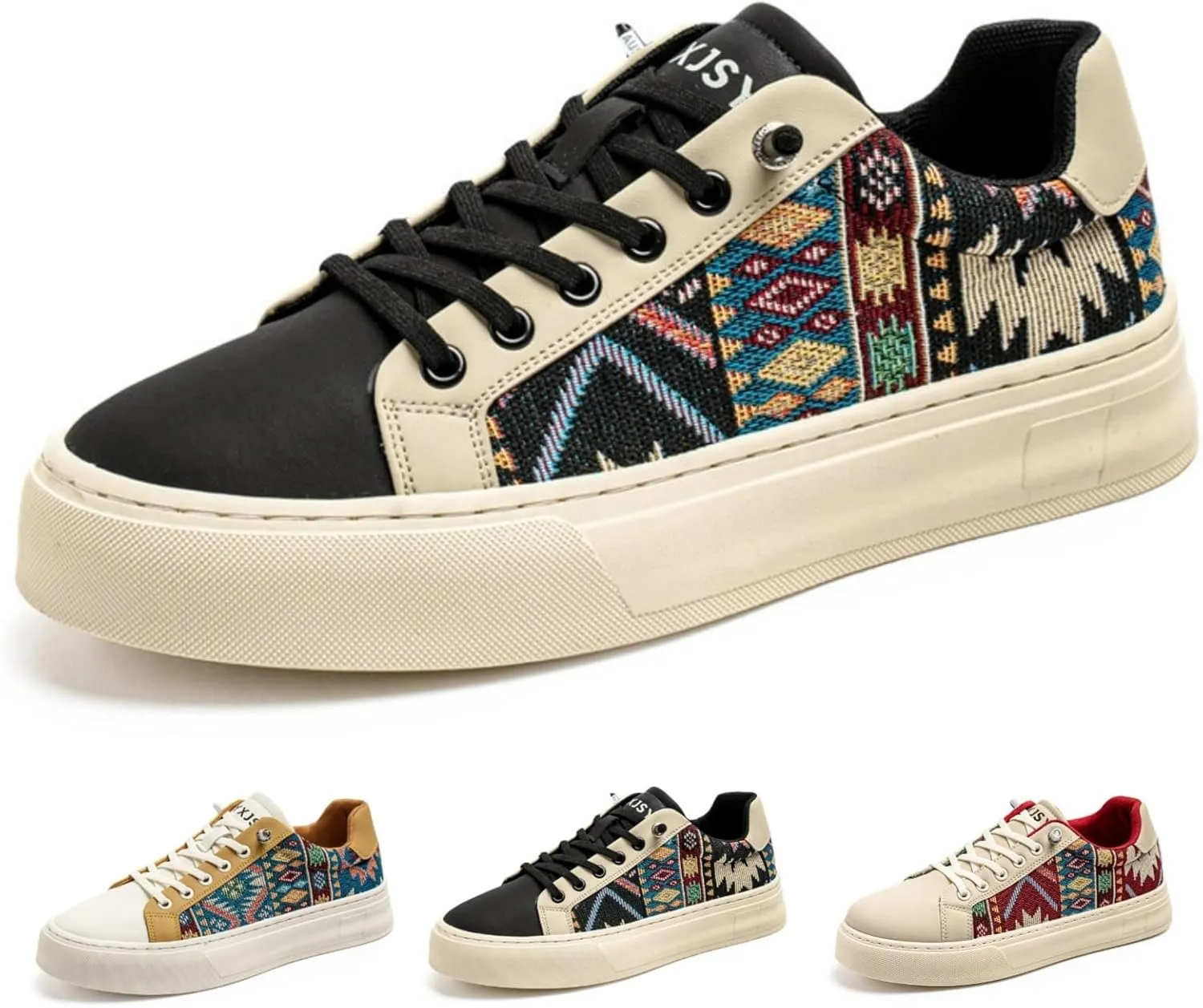 Men's Canvas Fashion Sneakers Floral Pattern Patchwork Low Top Breathable Lightweight Casual Walking Skate Shoes
