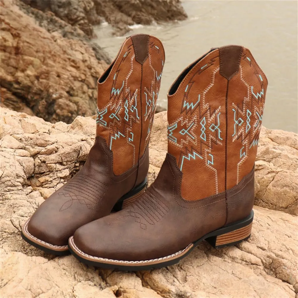 Mens Cowboy Boots - Square Toe Cowboy Boots for Men Fashion Mens Western Boots - Mens Boots Square Toe Style