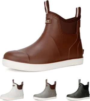 Mens Deck Boots, Waterproof Men High Traction Fishing Boots, Lightweight Garden Rain Boots, Rubber Boots for Work Ankle, Durable Water Shoes for Boat