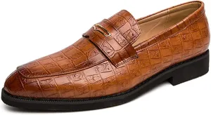 Men's Fashion Penny Loafers,Classic Slip on Pointed Toe Dress Oxfords,Comfortable Low Block Heel Business Formal Leather Shoes for Party Wedding Prom