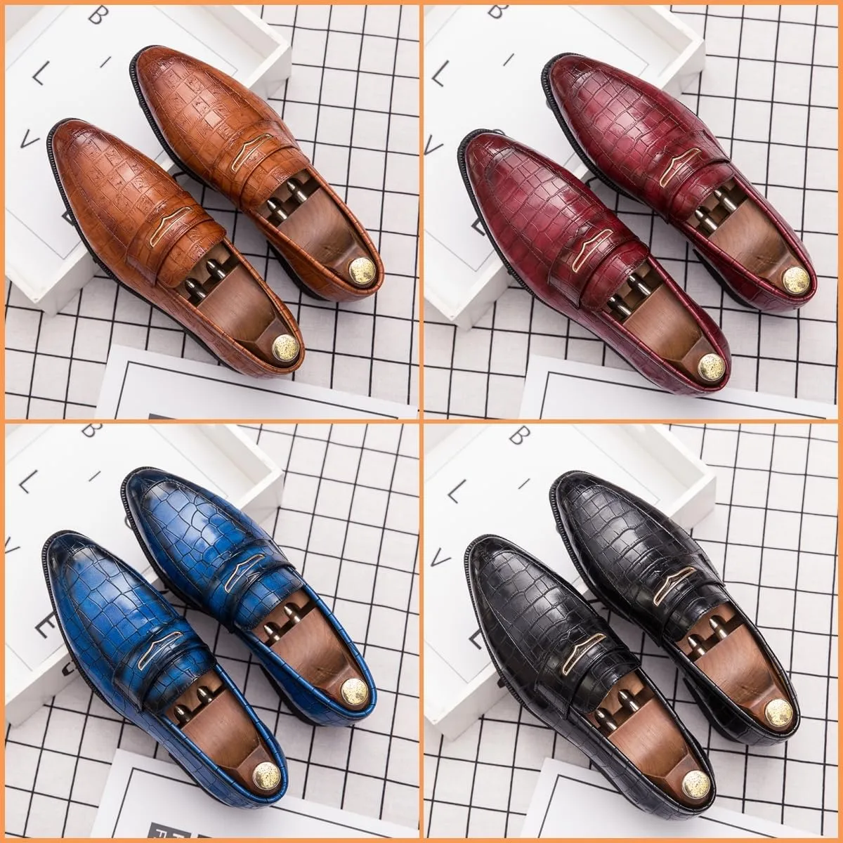 Men's Fashion Penny Loafers,Classic Slip on Pointed Toe Dress Oxfords,Comfortable Low Block Heel Business Formal Leather Shoes for Party Wedding Prom