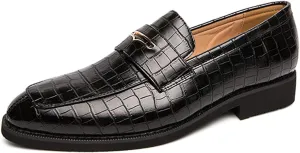 Men's Fashion Penny Loafers,Classic Slip on Pointed Toe Dress Oxfords,Comfortable Low Block Heel Business Formal Leather Shoes for Party Wedding Prom
