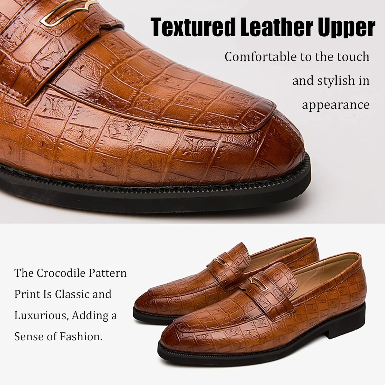 Men's Fashion Penny Loafers,Classic Slip on Pointed Toe Dress Oxfords,Comfortable Low Block Heel Business Formal Leather Shoes for Party Wedding Prom