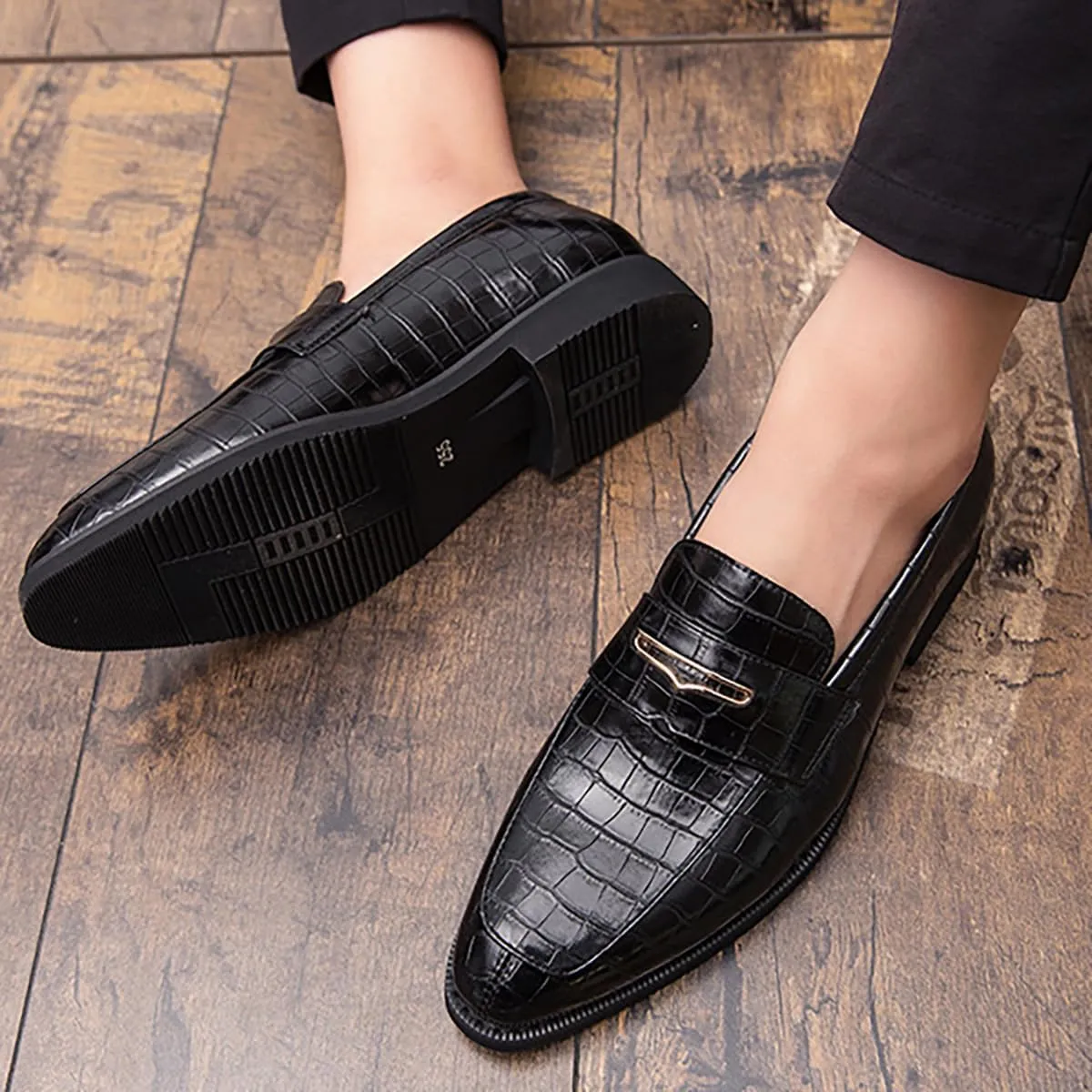 Men's Fashion Penny Loafers,Classic Slip on Pointed Toe Dress Oxfords,Comfortable Low Block Heel Business Formal Leather Shoes for Party Wedding Prom