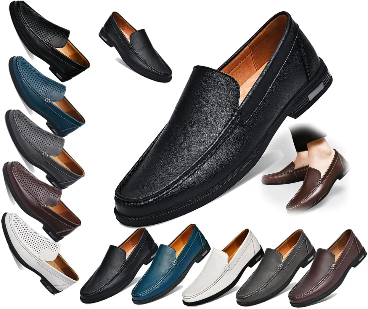 Men's Leather Loafers, Slip-on Dress Shoes, Comfortable Casual Driving Shoes, Men's Oxford, Suitable for Work, Business,Office and Other Occasions