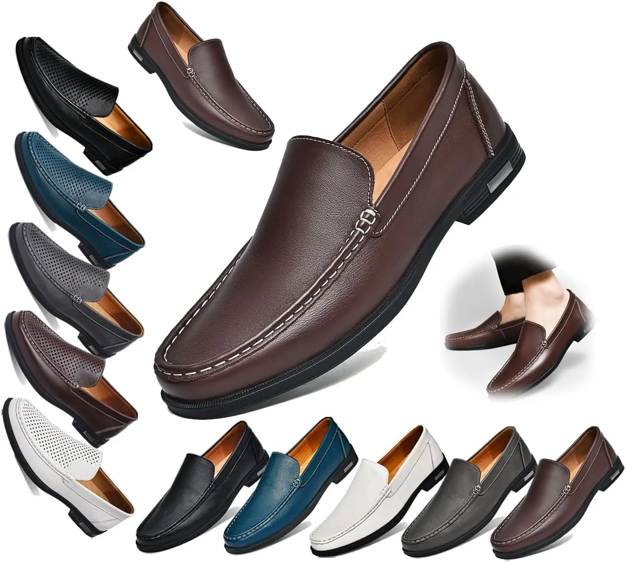 Men's Leather Loafers, Slip-on Dress Shoes, Comfortable Casual Driving Shoes, Men's Oxford, Suitable for Work, Business,Office and Other Occasions