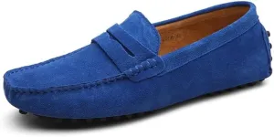 Mens Loafers Shoe Square Toe Nubuck Leather Penny Driving Shoes Lightweight Flexible Comfortable Walking Fashion Slip-on