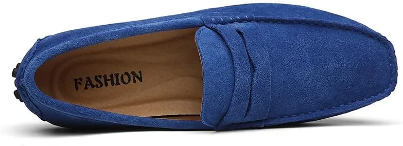 Mens Loafers Shoe Square Toe Nubuck Leather Penny Driving Shoes Lightweight Flexible Comfortable Walking Fashion Slip-on