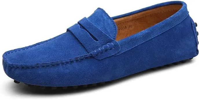 Mens Loafers Shoe Square Toe Nubuck Leather Penny Driving Shoes Lightweight Flexible Comfortable Walking Fashion Slip-on